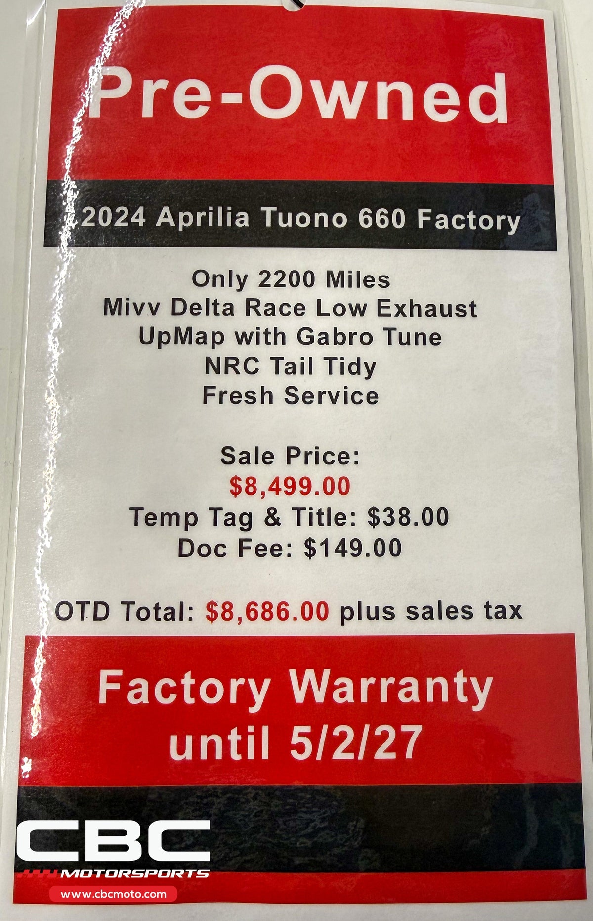 2024 Aprilia Tuono 660 Factory - Speed White - PO2105
